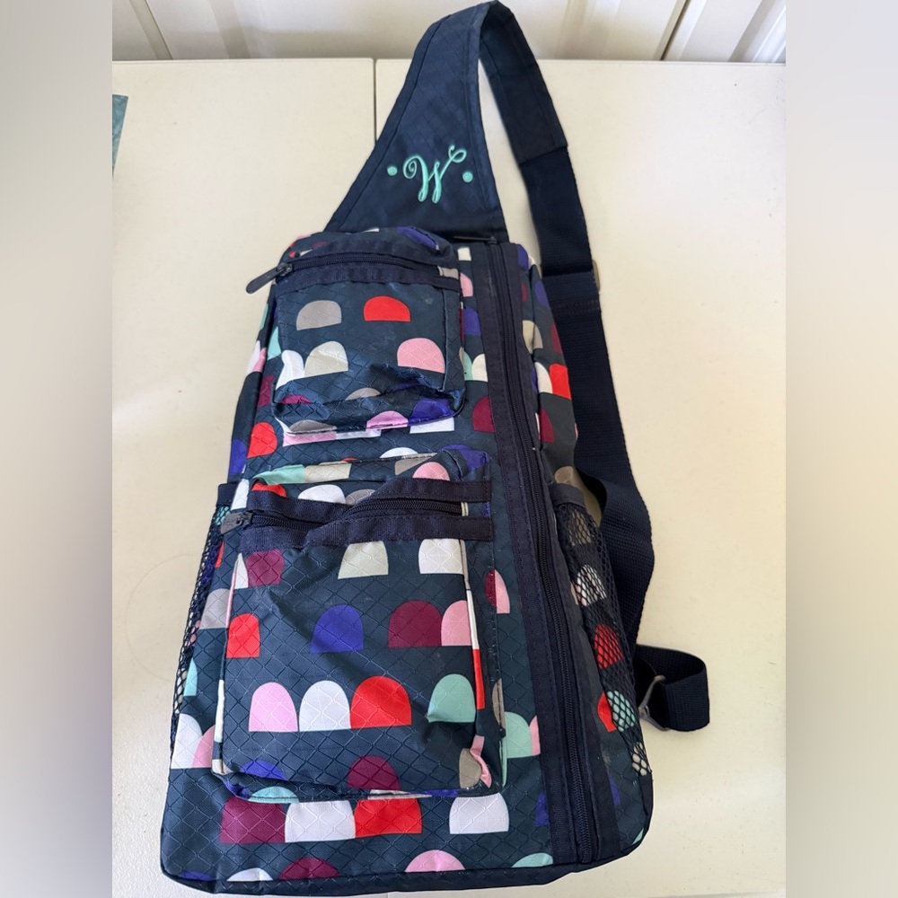 NEW - Thirty-One Navy Multicolor Sling Backpack Bag